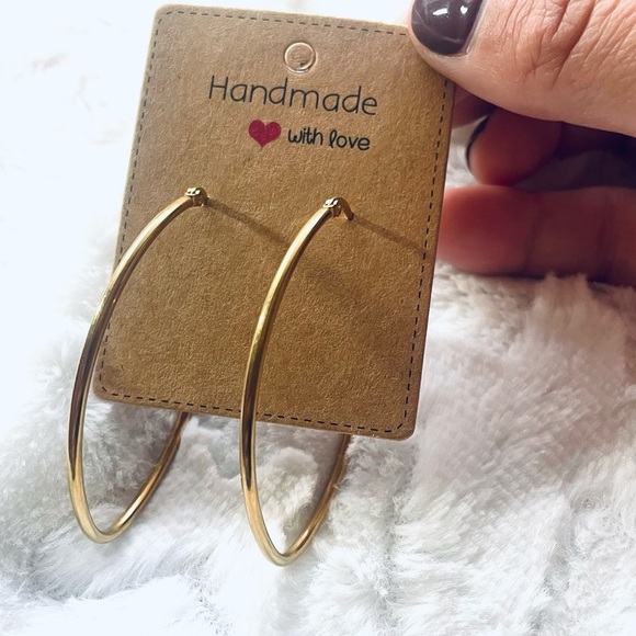 Gold Oval Loop Drop Earrings – 2" ✨ - Picture 4 of 6